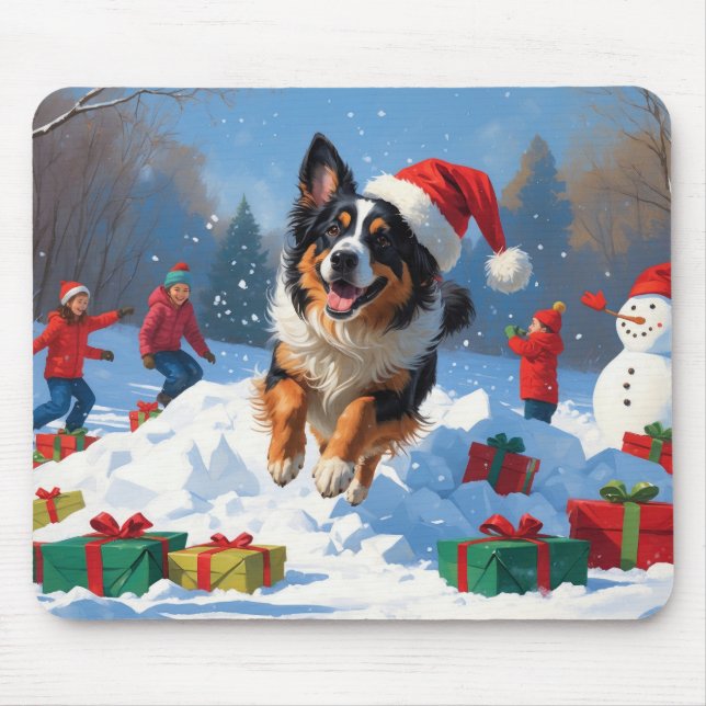 Tapis De Souris Berger belge Scène de neige festive de Noël (Devant)