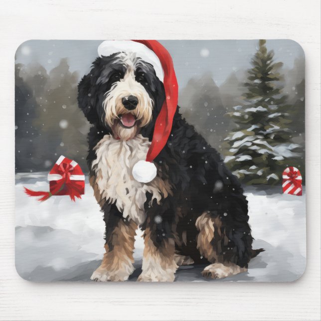 Tapis De Souris Bernedoodle chien dans la neige Noël  (Devant)