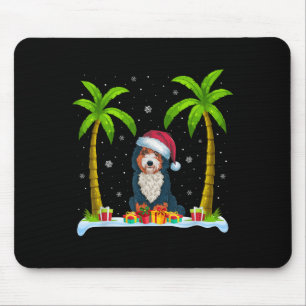 Tapis De Souris Bernedoodle Chien Santa Hat Palm Tree Beach Noël P