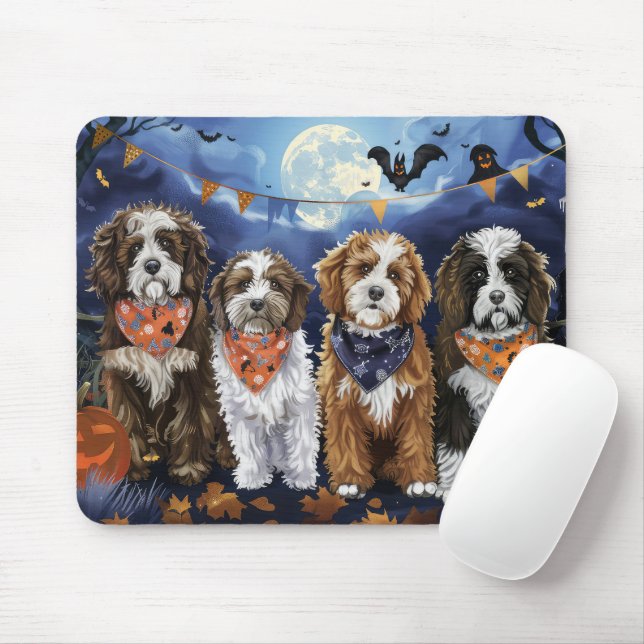 Tapis De Souris Bernedoodle Halloween Éffrayant (Avec souris)