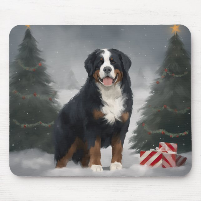 Tapis De Souris Bernese Mountain Dog dans la neige de Noël  (Devant)