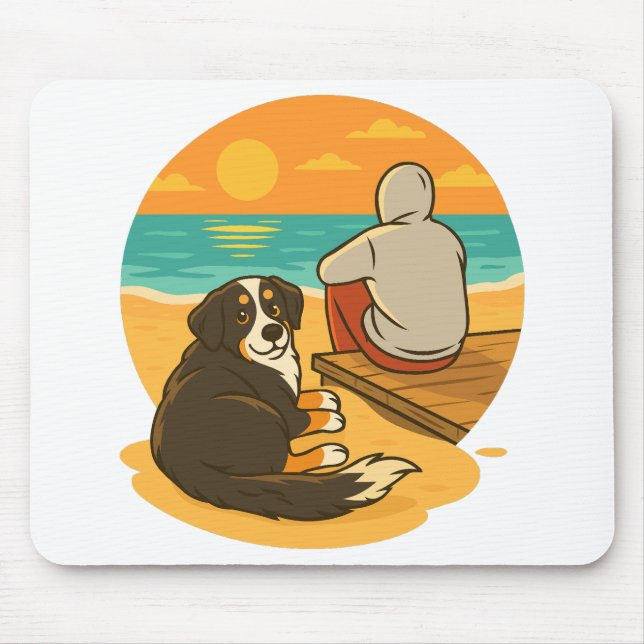 Tapis De Souris Bernese Mountain Dog Sunset Beach Companion (Devant)