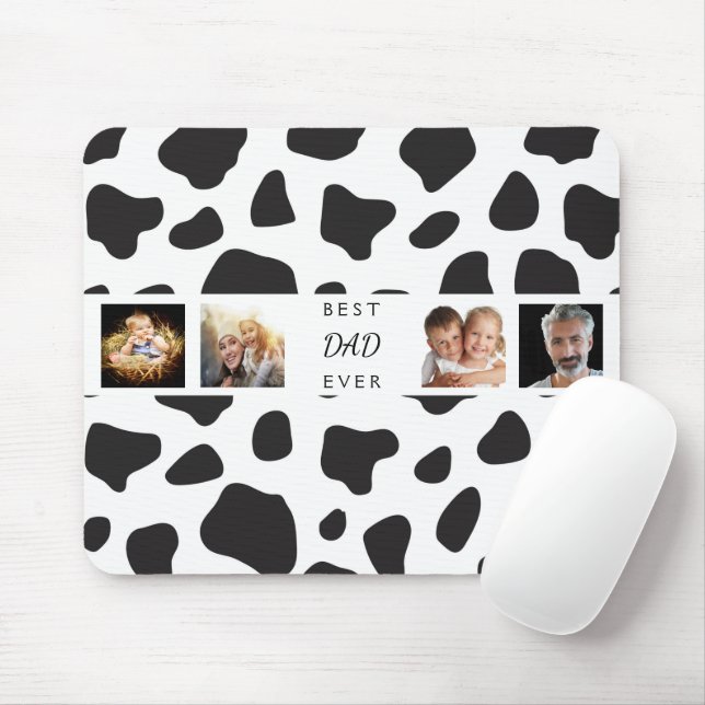 Tapis De Souris Best dad ever father photo collage cow black white (Avec souris)