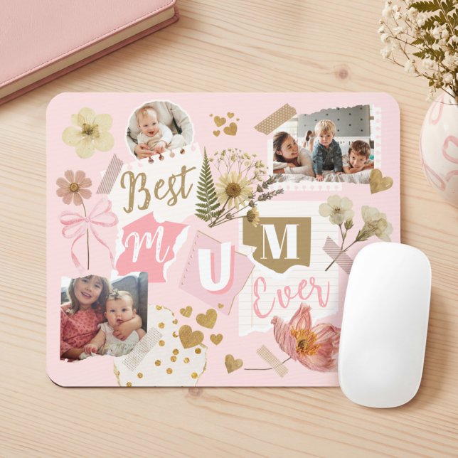 Tapis De Souris Best Mum Ever Mother's Day Scrapbook Photo Collage (Best Mum Ever Mother's Day Scrapbook Photo Collage Mouse Pad)