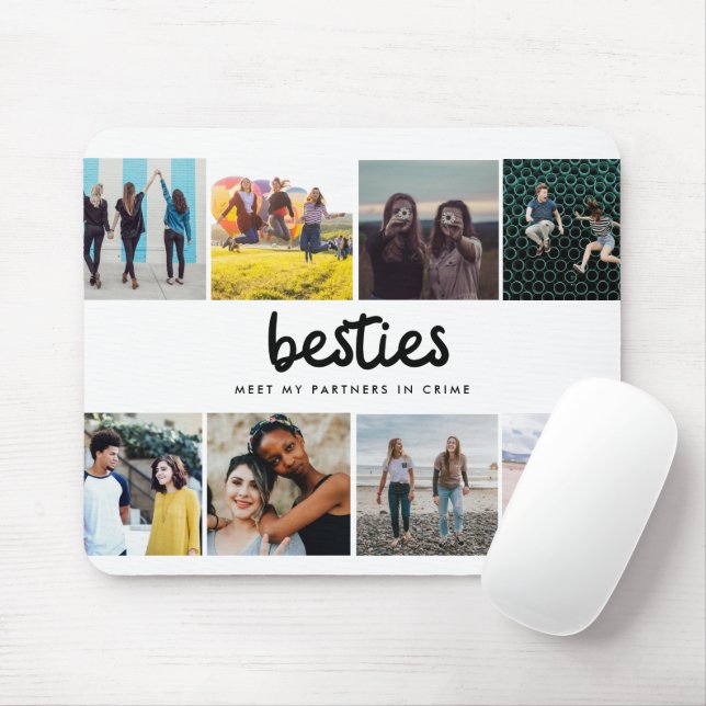 Tapis De Souris Besties Meilleur ami Citation Collage photo (Avec souris)