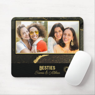 Tapis De Souris Besties Meilleur Ami Photo Noir et Or