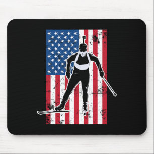 Tapis De Souris Biathlon American Flag 2 Cadeau Usa - Équipe de bi