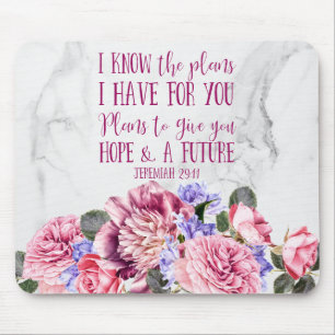 Tapis De Souris Bible chrétienne Verse Aquarelle rose Marbre flora