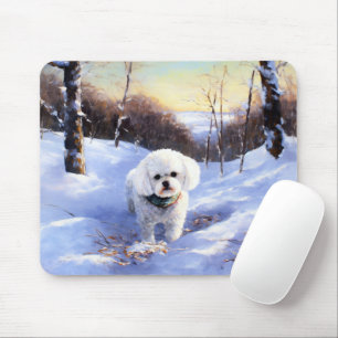Tapis De Souris Bichon Frise Noël neige délicieuse