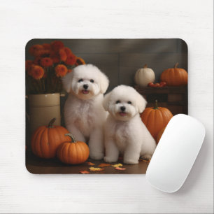 Tapis De Souris Bichon Frise Puppy Automne Citrouille délice