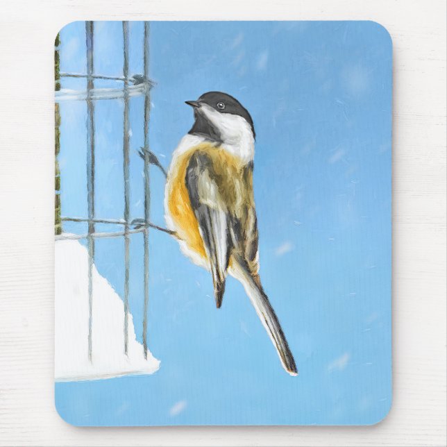 Tapis De Souris Bickadee sur la peinture d'alimentation - Oiseaux  (Devant)