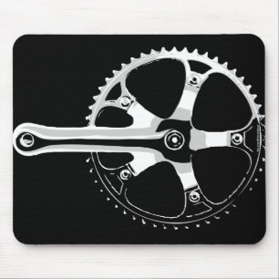 Tapis De Souris Bicyclette Crankset - blanc de Pista sur le noir