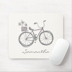 Tapis De Souris Bicyclette mignonne Dessin à Lilac Nom personnal