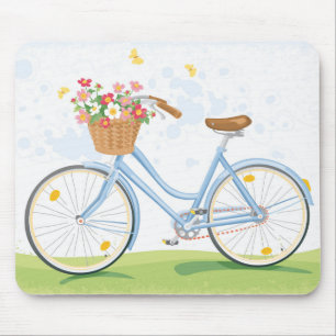 Tapis De Souris Bicyclette vintage avec le panier de fleur