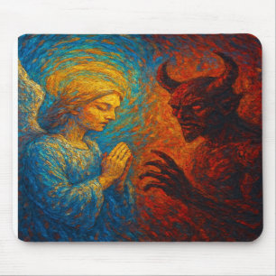 Tapis De Souris « Bien et Mal – Peinture Abstraite d'Ange et de Dé