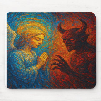 Tapis De Souris « Bien et Mal – Peinture Abstraite d'Ange et de Dé