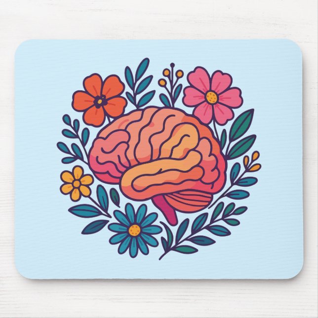 Tapis De Souris Bien-être mental Brain en fleurs (Devant)