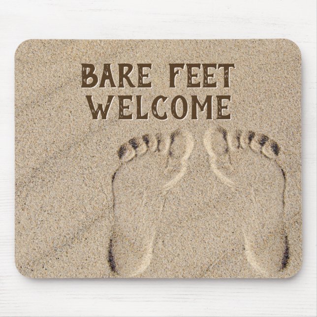 Tapis De Souris Bienvenue Pieds Nus Empreintes Dans Le Sable (Devant)