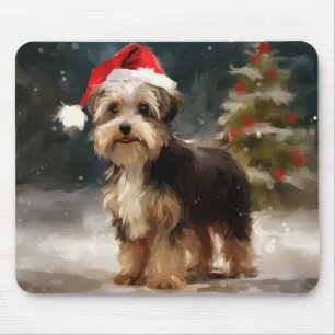 Tapis De Souris Biewer Terrier Chien dans la neige Noël