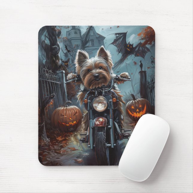 Tapis De Souris Biewer Terrier équitation Moto Halloween Effrayer (Avec souris)