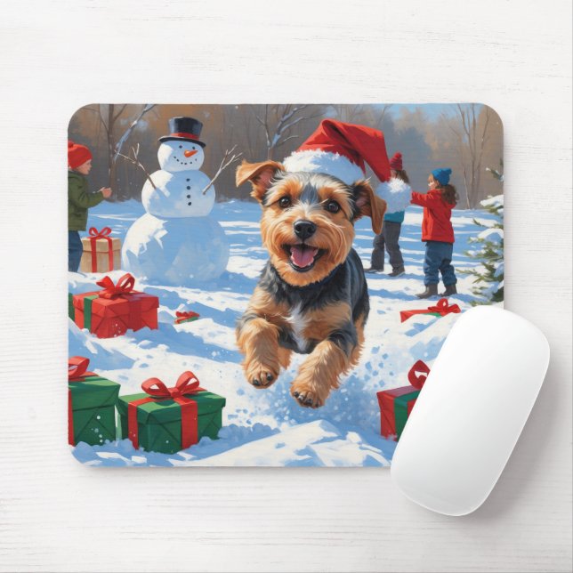 Tapis De Souris Biewer Terrier Noël Festive Scène de neige (Avec souris)