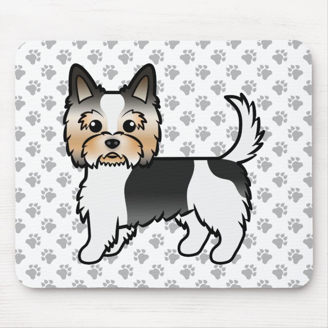 Tapis De Souris Biewer Terrier / Yorkie Cute Cartoon Chien & Paws (Devant)
