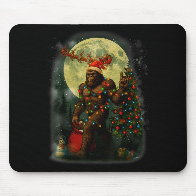 Tapis De Souris Big Foot Rock On Santa Snowman Christmas Tree Xmas (Devant)
