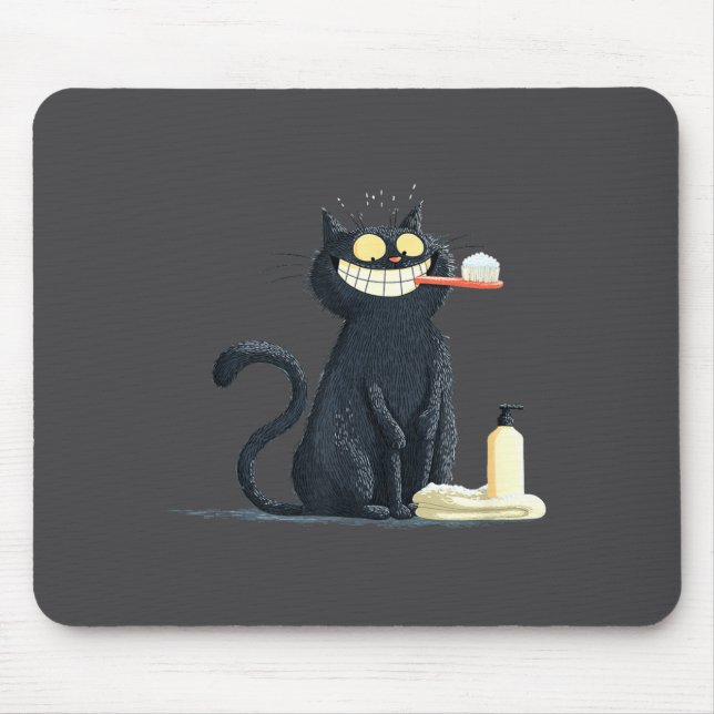 Tapis De Souris Big Smiling Cat With Toothbrush For Teeth Brushing (Devant)