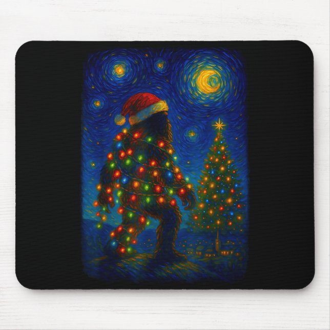 Tapis De Souris Bigfoot Christmas Sasquatch Santa Hat Starry Night (Devant)