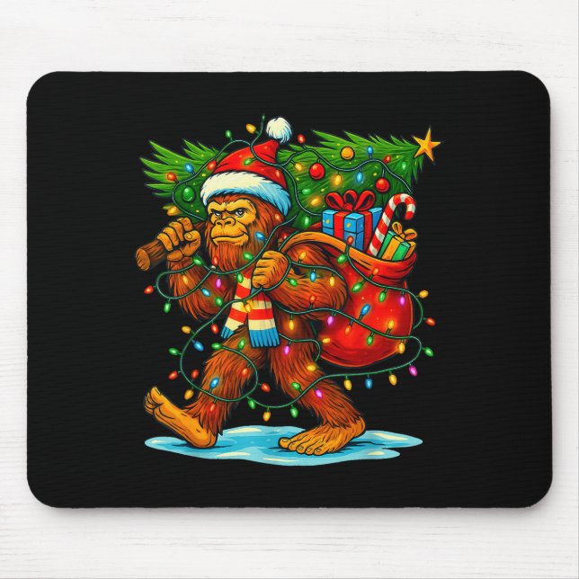 Tapis De Souris Bigfoot Christmas Tree Xmas Sasquatch Funny Lights (Devant)