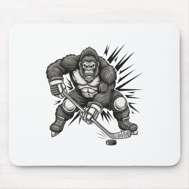 Tapis De Souris Bigfoot Player Playing Hockey Funny Sasquatch Ice  (Devant)