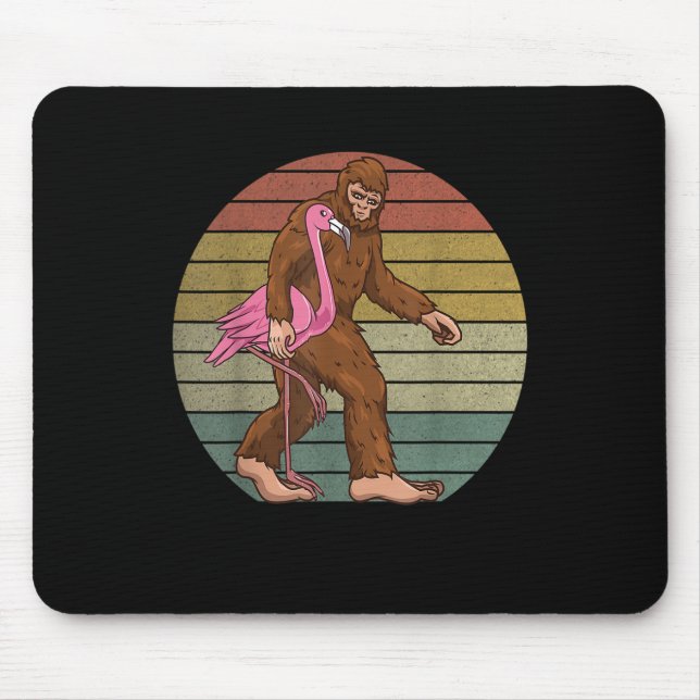 Tapis De Souris Bigfoot Portant Flamant rose Femmes Hommes Sasquat (Devant)
