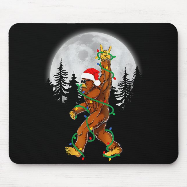 Tapis De Souris Bigfoot Santa Christmas Tree Lights Funny Xmas Sas (Devant)