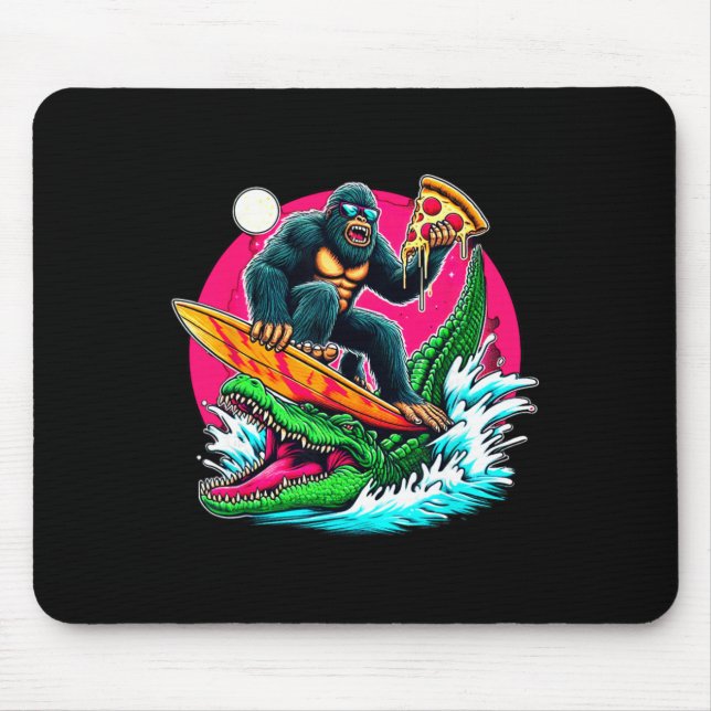Tapis De Souris Bigfoot Surfant Mangeant de la Pizza Attaque d'All (Devant)