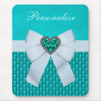 Bijou et arc bleu vert imprimés de Faux de coeur