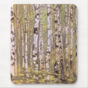 Tapis De Souris Birch Trees in a Woodland Forest (Roerich)