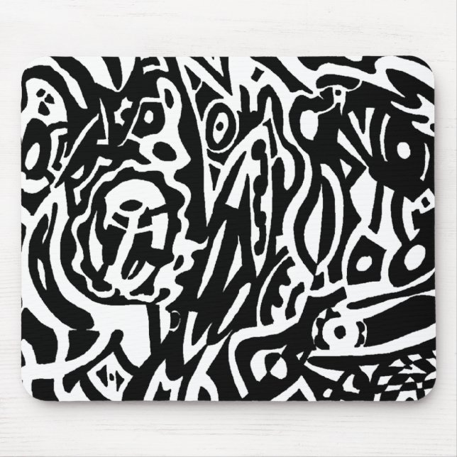 Tapis De Souris "Bird Creature" B&W Abstrait (Devant)