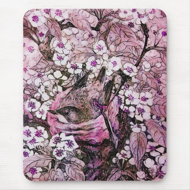 Tapis De Souris BIRD NEST, blanc rouge rose violet (Devant)
