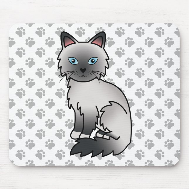 Tapis De Souris Birman / Ragdoll Point Bleu Chat & Pattes Mignon (Devant)