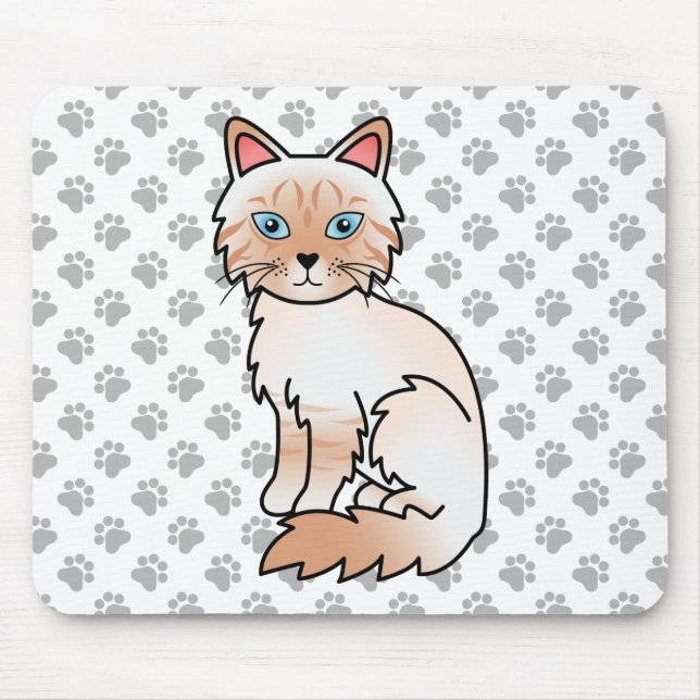 Tapis De Souris Birman / Ragdoll tigré pointe rouge Chat & Pattes  (Devant)