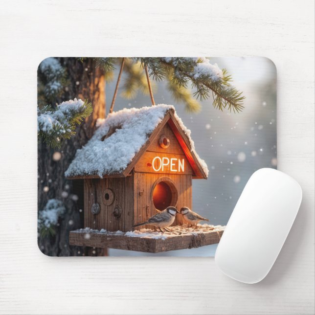 Tapis De Souris Birthhouse d'hiver avec néon Open Sign (Avec souris)