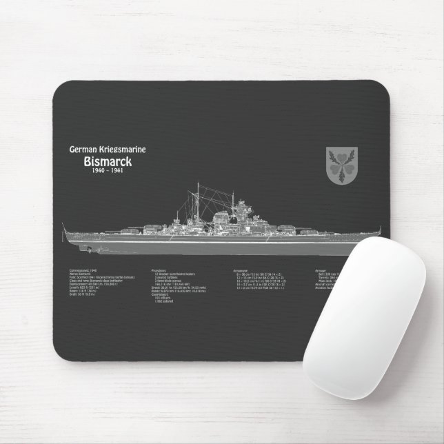 Tapis De Souris Bismarck - Plan directeur du navire de guerre PD (Avec souris)