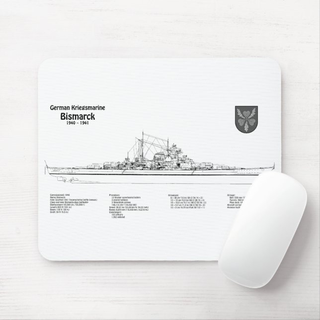 Tapis De Souris Bismarck - Plan du plan de bataille BD (Avec souris)