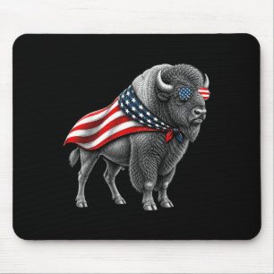 Tapis De Souris Bison Américain Buffalo Drapeau du 4 juillet Patri