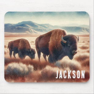 Tapis De Souris Bison aquarelle sur les plaines Personnalisé