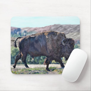 Tapis De Souris Bison d'Amérique errant dans un cadre de prairie