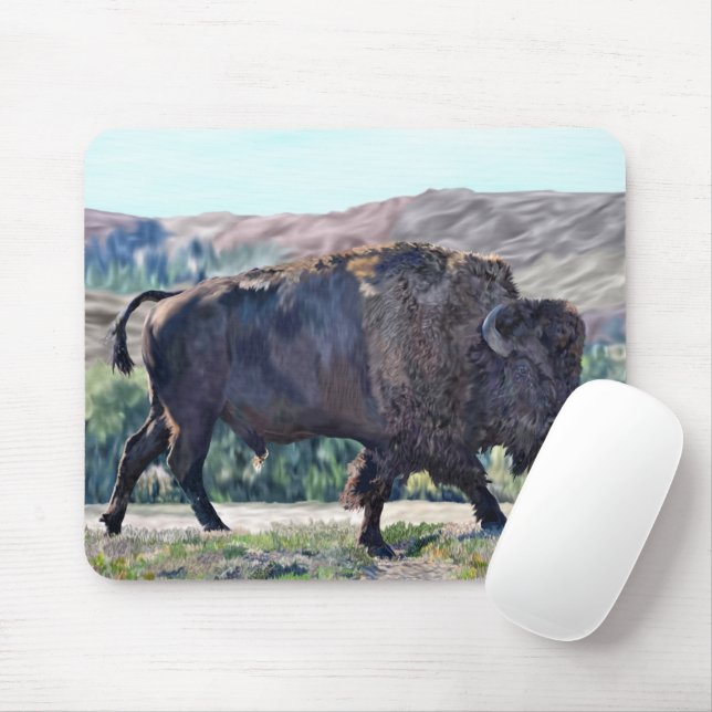 Tapis De Souris Bison d'Amérique errant dans un cadre de prairie (Avec souris)