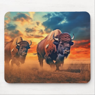 Tapis De Souris Bison de Buffalo Animaux Faune Wilderness Coloré