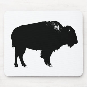 Tapis De Souris Bison noir et blanc Silhouette Pop Art