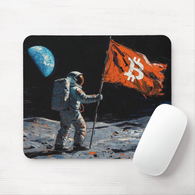 Tapis De Souris "Bitcoin Moon" Peinture à l'huile #5 (Avec souris)